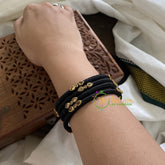 Black Silk Thread Bangles with Glossy Stone-G3616